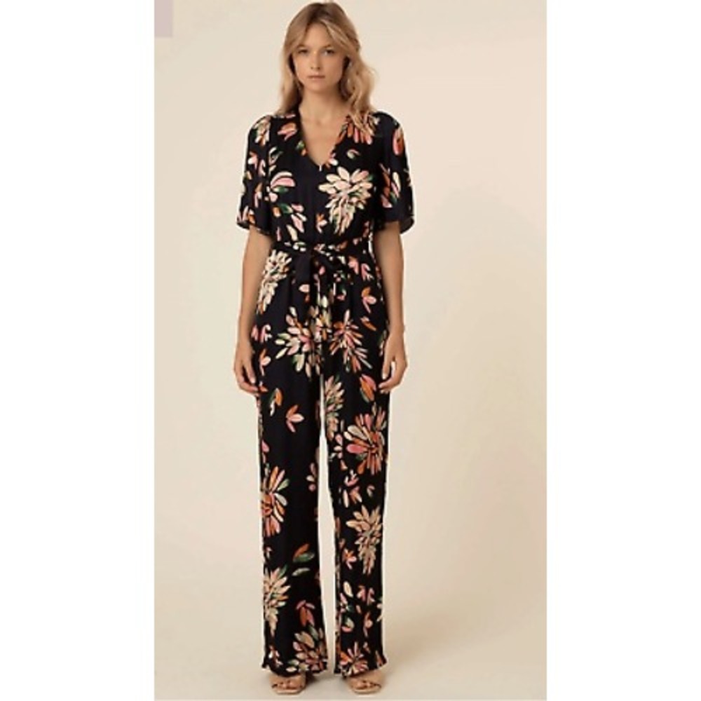 FRNCH Paris Navy Floral Tie-Waist Jumpsuit‎